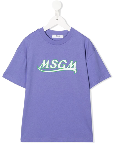 Msgm Logo-print Cotton T-shirt In Purple