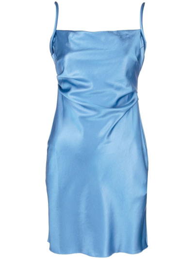 Nanushka Malia Cowl Neck Satin Slip Dress In Blue