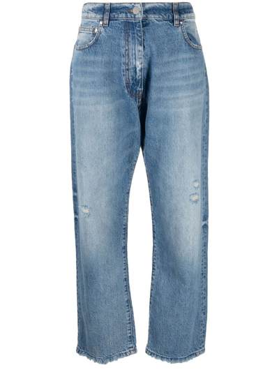 Msgm Logo-embroidered Straight-leg Jeans In Blue