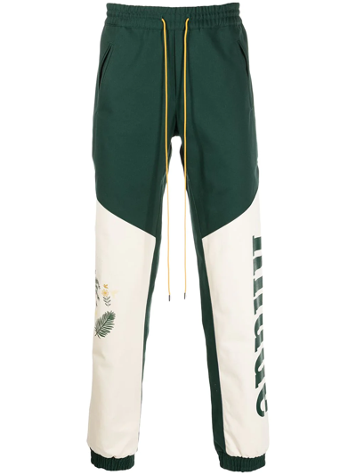 Rhude Flight Brand-print Regular-fit Cotton-twill Trousers In Green Creme