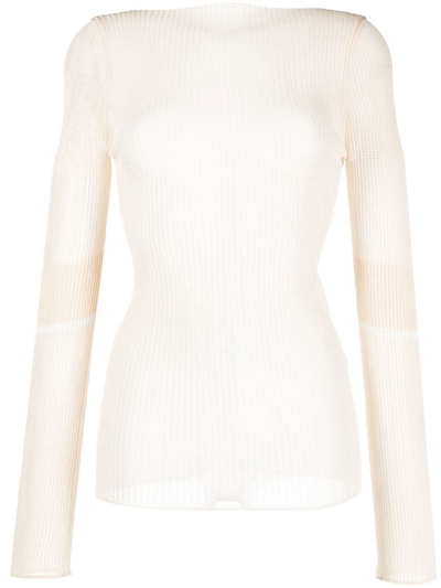 Low Classic Ribbed Knit Boat-neck Knitted Top In Beige