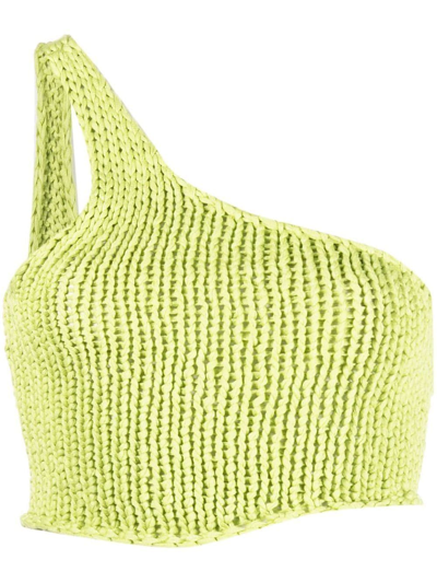 Paloma Wool One-shoulder Knitted Crop-top In Green