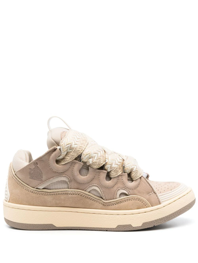 Lanvin Drag Chunky Lace-up Leather Sneakers In Ecru