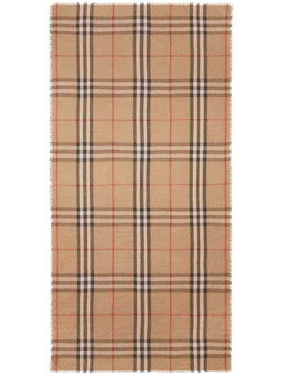 Burberry Giant Check Wool And Silk Scarf In Brown