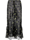ANNA SUI FLORAL-EMBROIDERED LACE MIDI SKIRT