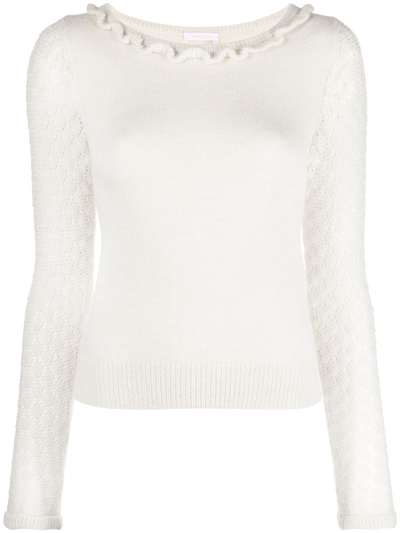 See By Chloé Scalloped Fine-knit Top In Beige