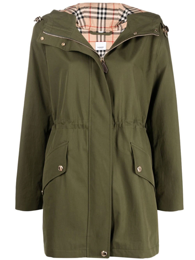 Burberry Binham Check-lined Hooded Jacket In Dark Olive Green