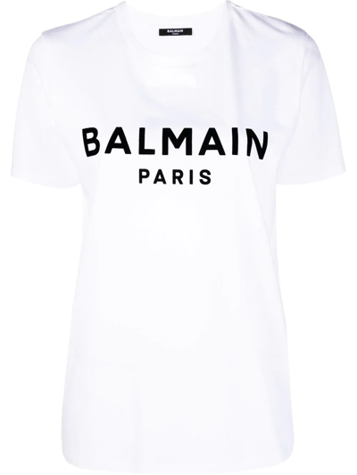 Balmain Logo Print Crewneck T-shirt In White