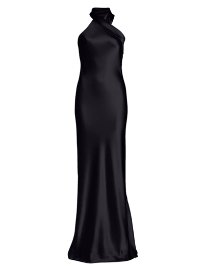 Galvan Pandora Asymmetrical Bias Cut Dress In Black