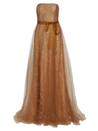 Rene Ruiz Collection Strapless Sequin-embellished Gown In Gold