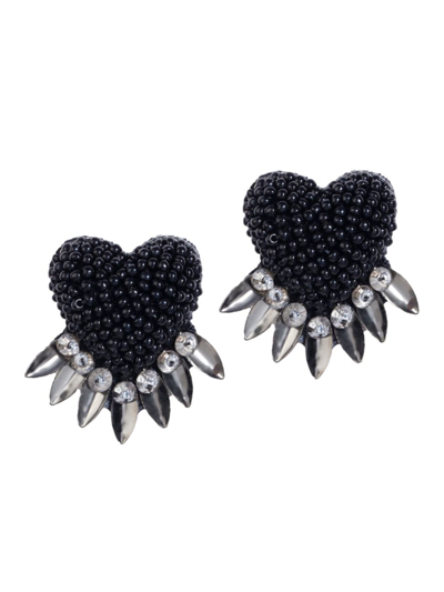 Deepa Gurnani Danika Beaded Fringe Heart Earrings In Black