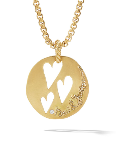 David Yurman Dy Elements Large Open Hearts Pendant In 18k Yellow Gold With Diamonds