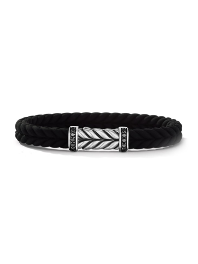 David Yurman Chevron Black Rubber Bracelet With Pave Black Diamonds In Black/silver