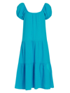 Honorine Pamela Tiered Cotton-seersucker Midi Dress In Curacao