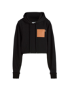 LOEWE WOMEN'S CROPPED LEATHER LOGO PATCH HOODIE