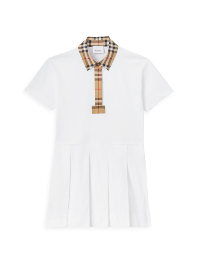 Burberry Kids Logo Patch Short Sleeved Polo Shirt Dress In White