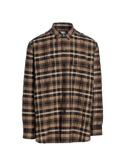 Nanushka Jari Plaid Button-front Shirt In Black Camel