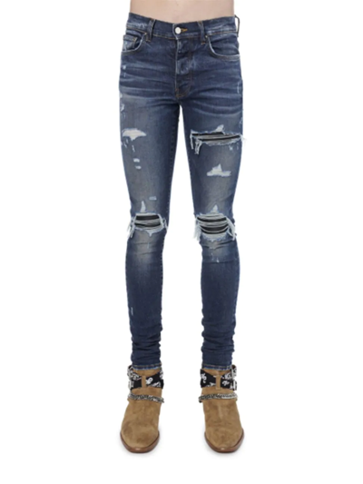 Amiri Mx1 Skinny-fit Panelled Distressed Jeans In Deep Classic Indigo