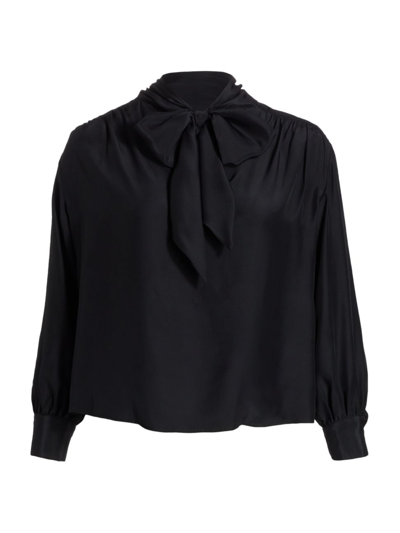 Baacal, Plus Size Silk Tie Neck Blouse In Black