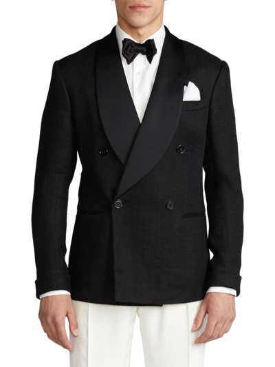 Ralph Lauren Linen Double-breasted Tuxedo Jacket In Black