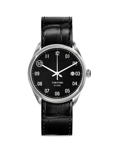 Tom Ford N.002 Stainless Steel Automatic Alligator Strap Watch In Black