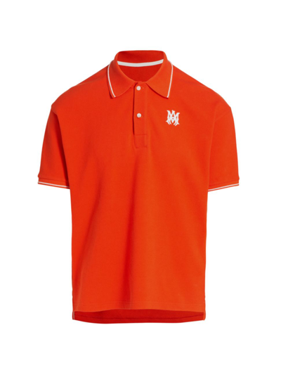 Amiri Solid Logo Short-sleeve Polo Shirt In Orange