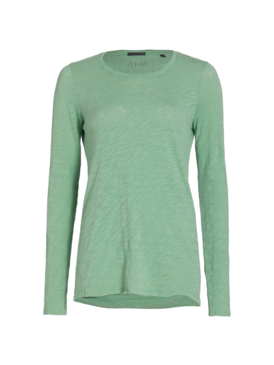 Atm Anthony Thomas Melillo Destroyed Wash Long-sleeve Slub Jersey Tee In Havana Green