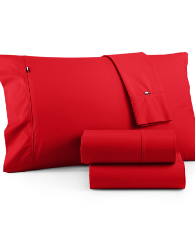 Tommy Hilfiger Solid Core Twin Sheet Set Bedding In Red