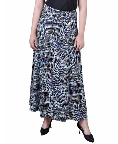 Ny Collection Petite Ring Faux Belt A Line Maxi Skirt In Blue