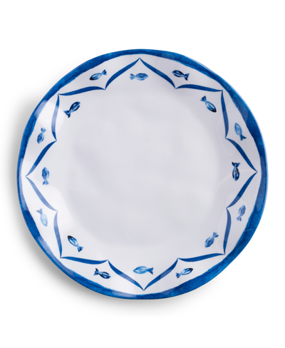 Q Squared Melamine Sardinia 10.5" Dinner Plates, Set Of 4 In White Blue