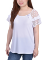 Ny Collection Women's Short Dot Sleeve Top In White