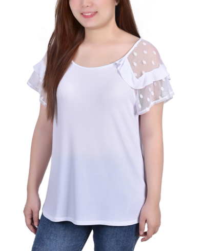 Ny Collection Petite Size Short Dot Sleeve Top In White