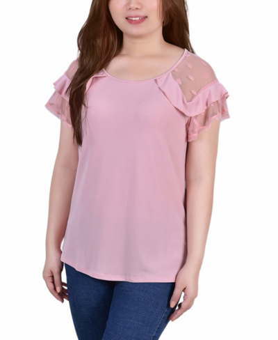 Ny Collection Petite Size Short Dot Sleeve Top In Pink