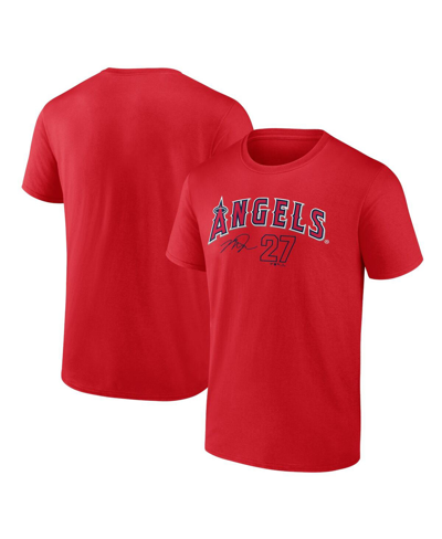 Fanatics Men's  Mike Trout Red Los Angeles Angels Player Name And Number T-shirt