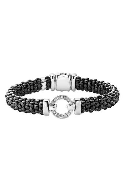 Lagos Black Caviar Ceramic Bracelet With Sterling Silver And Diamonds In Black/silver/gold