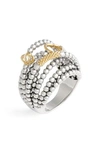 Lagos 18k Gold And Sterling Silver Domed Caviar Icon Multi Row Ring In Silver/ Gold