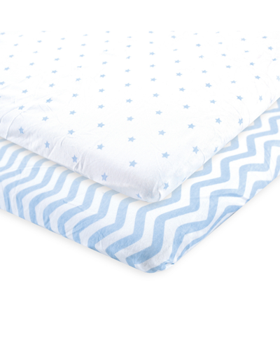 Luvable Friends Fitted Playard Sheet, 2-pack, One Size In Blue Chevron/stars