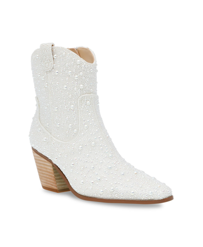 Betsey Johnson Women's Diva Rhinestone Western Cowboy Booties In Pearl