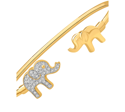 Wrapped Diamond Elephant Cuff Bangle Bracelet (1/4 Ct. T.w.) In Sterling Silver Or 14k Gold-plated Sterling In Gold-plated Sterling Silver