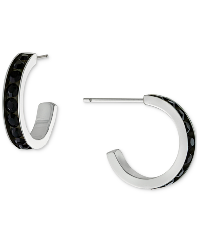 Giani Bernini Black Crystal Small Hoop Earrings In Sterling Silver, 0.59", Created For Macy's