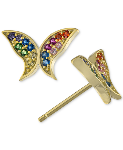 Giani Bernini Rainbow Cubic Zirconia Butterfly Stud Earrings In 18k Gold-plated Sterling Silver, Created For Macy' In Gold Over Silver
