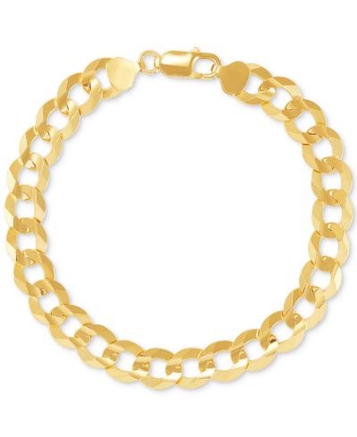 Macy's Men's Concave Curb Link Chain Bracelet In 14k Gold-plated Sterling Silver In Gold Over Silver