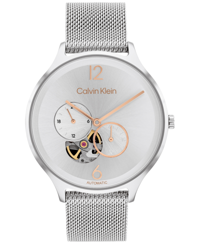 Calvin Klein Men's Automatic Timeless Stainless Steel Mesh Bracelet Watch 38mm In Silver