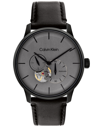 Calvin Klein Men's Automatic Timeless Black Leather Strap Watch 42mm