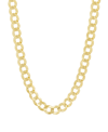Macy's Polished Solid Flat Curb Link 22" Chain Necklace In 14k Gold-plated Sterling Silver & Sterling Silve In Gold Over Silver