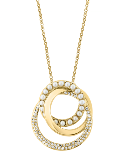 Effy Collection Effy Cultured Freshwater Pearl (2mm) & Diamond (1/3 Ct. T.w.) Interlocking Circle 18" Pendant Neckla In K Yellow Gold