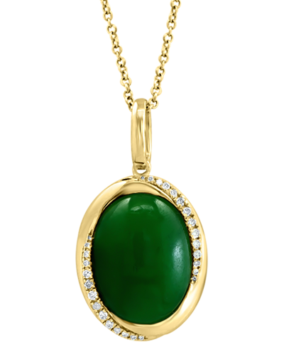Effy Collection Effy Dyed Jade & Diamond (1/8 Ct. T.w.) 18" Pendant Necklace In 14k Gold In K Yellow Gold