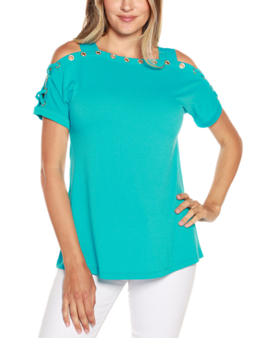 Belldini Women's Cold-shoulder Top In Blue Bliss