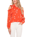 Cece Printed Cold Shoulder Bow Blouse In Coral Sunset
