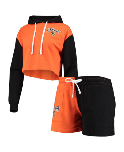 Foco Women's  Orange, Black San Francisco Giants Color-block Pullover Hoodie And Shorts Lounge Set In Orange/black